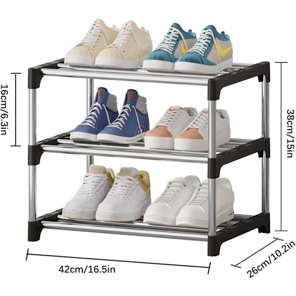 Liten skohylla, stapelbar skohylla 3 nivåer, skoförvaring, lätt skohylla förvaring
