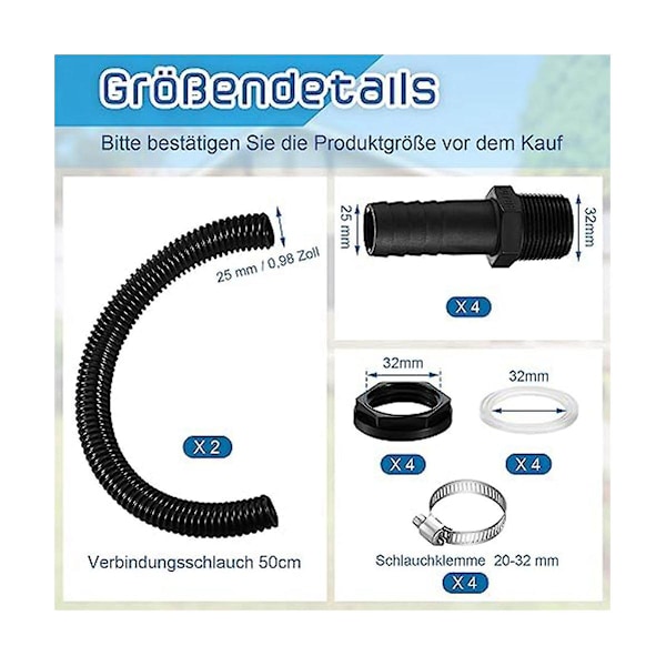 TS-2 Regnvannstank Koblingssett 25 mm Regnvannstilkobling Med Slangeklemmer Ibc Tanktilkobling For Regnvann[GKS]