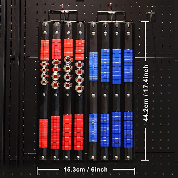 80 Deler Bærbar Pipenøkkelorganisator, Sett med 1, Verktøyorganisator 1/4\", 3/8\", 1/2\", Kraftig Pipenøkkelholder, Svarte Skinner, Blå og Røde Klemmer Green