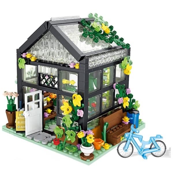 579st DIY Miniatyr Dollhouse Block Set, hus med möbler och led