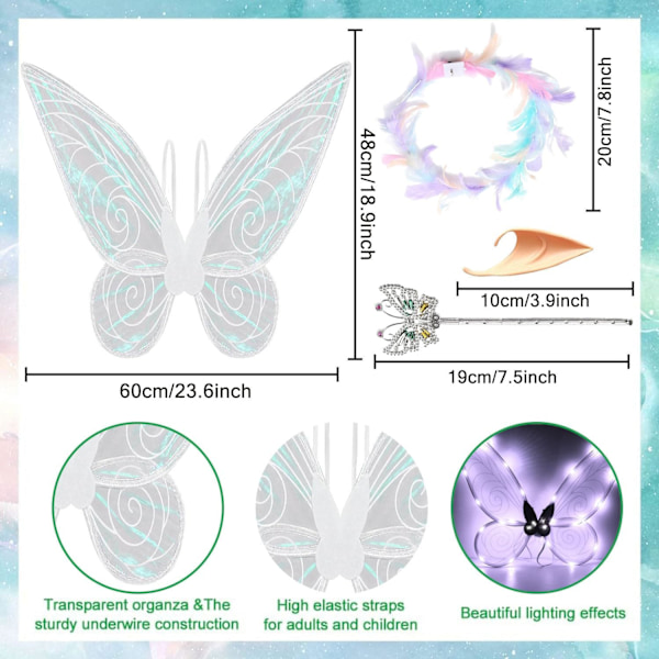 Glitrende fevinger til voksne, LED-pandebånd og stjerner til karnevalsfeer Dragonfly white Dragonfly white