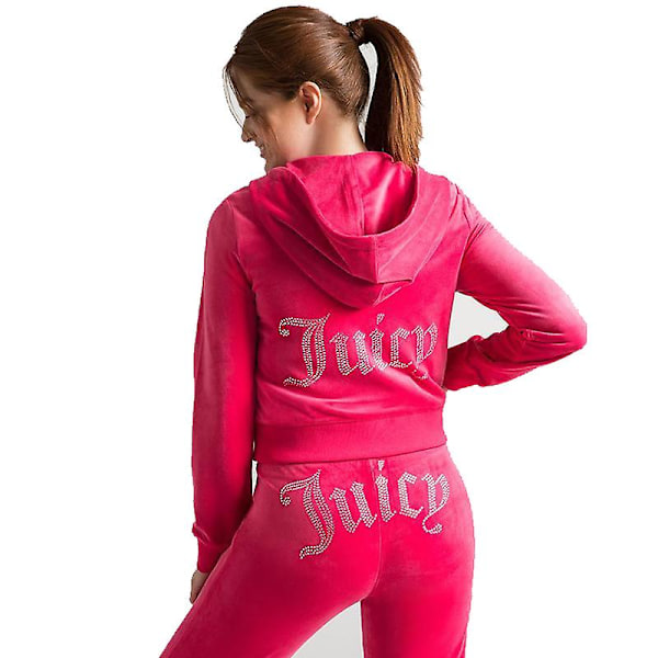 Velor Juicy Stitching Suit Hoodies Velvet Zipper Sweatshirt Och Byxor Set Sportkläder 2023 Kvinnor Vår/Höst Träningsoverall Crop Top Lila Purple XL