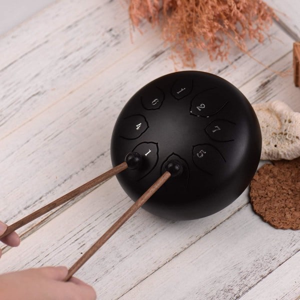 Stål Tongue Drum 6 Tum 8 Toner C-Ton Handvev Slagverksinstrument för Meditation Musikundervisning Svart Black