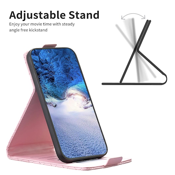 Vertikalt Vändbart Stötsäkert Skal för Iphone 15 PU Läder Präglat Telefonfodral Pink
