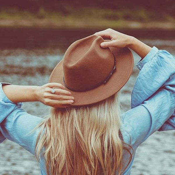 Dame Belte Spenne Fedora Hatt Klassisk Bredbremmet Filt Panama Hatt