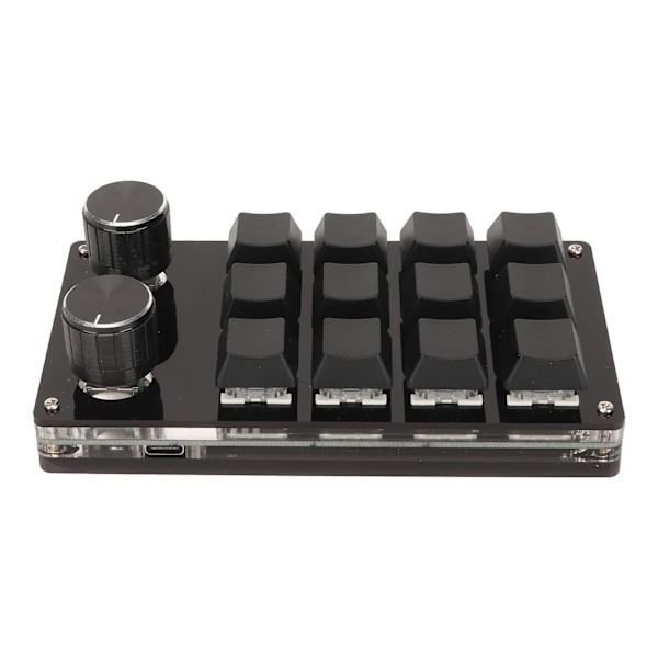 Mini 12-tangenters tangentbord med 2 rattar, blå brytare, DIY, programmerbart, trådbunden anslutning, Plug and Play, enhands mekaniskt tangentbord, svart