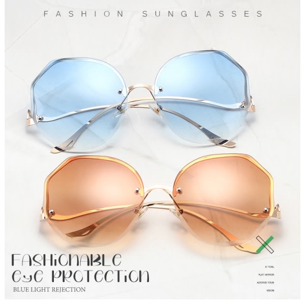 Solglasögon utan båg för damer UV-skydd Snygga överdimensionerade solglasögon för kvinnor små ansikten