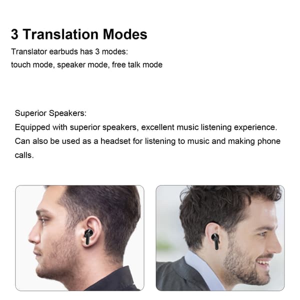 Språkoversettelseshodetelefoner Multifunksjon 144 Språk Bluetooth Språkoversettelsesenhet for Reise Shopping Svart