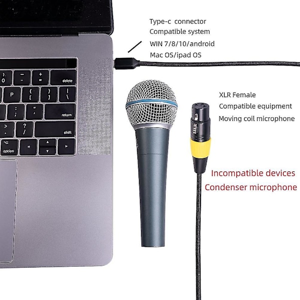 Usb C til Xlr hun-stik Type C Han til 3-pin Xlr hun-mikrofon