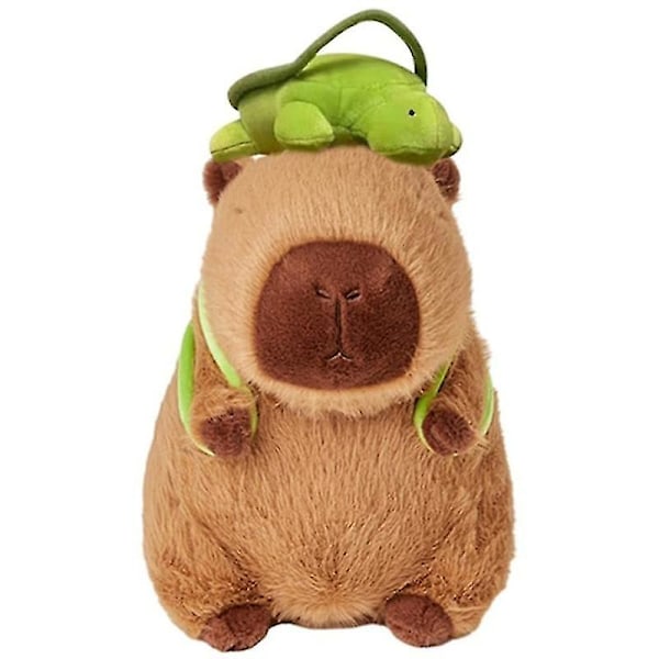 Capybara plyslegetøj, Capybara der bærer skildpadde, realistisk blødt capybara legetøj 25cm