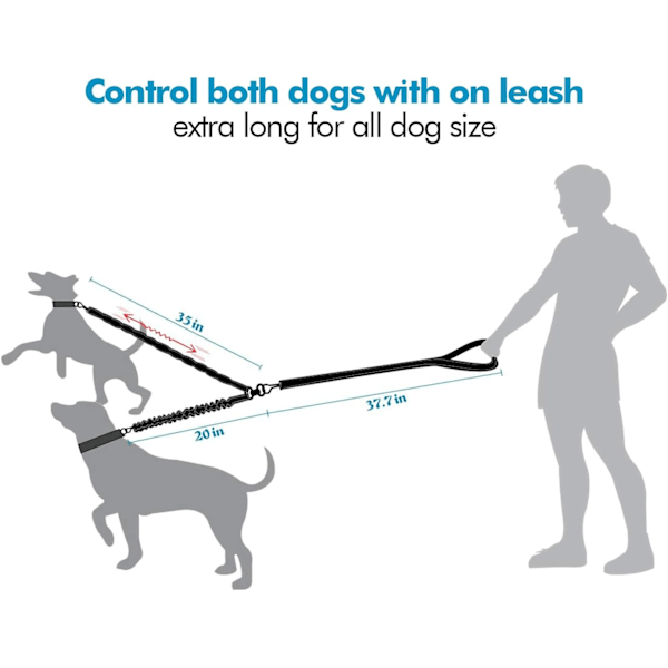 Dobbelt line til 2 hunde triumph, hundeline, reflekterende, træning og træning, 360º tangle free