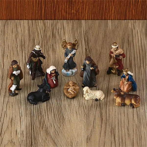 Statue Fødselsscene Fødsel Figurer Baby Jesus Krybbe Miniaturer Ornament Kirke Katolsk Gave Hjem Indretning