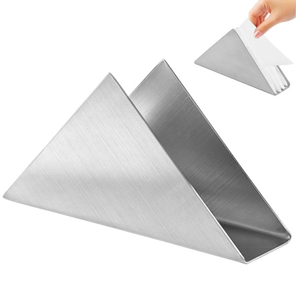 Triangulär servetthållare, servetthållare i rostfritt stål för köksbänkar, matbord, picknickbord (silver)