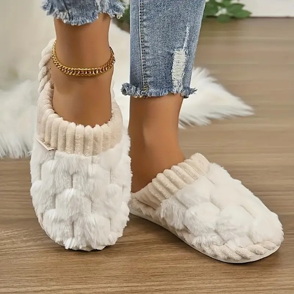 Winter plush slippers with closed toe, cozy and warm soft sole Slip On Fuzzy Shoes