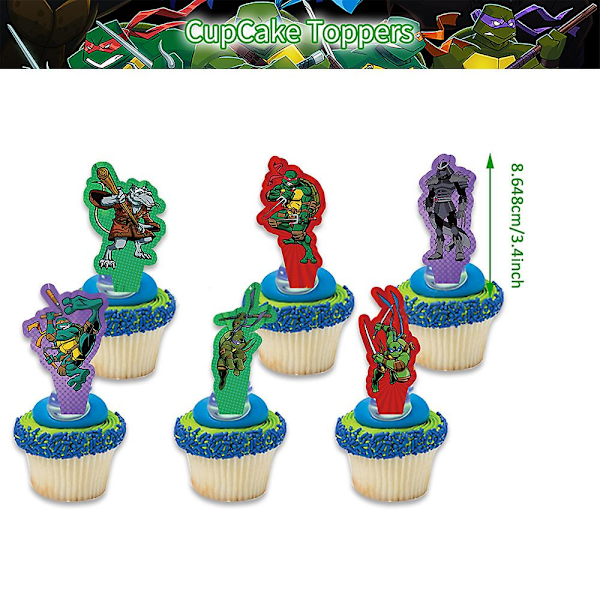 Teenage Mutant Ninja Turtles Temafest Sett Gratulerer Med Dagen Banner Flagg Sett Kake Cupcake Toppers Festartikler