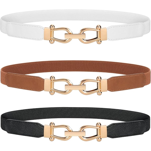 st stretchiga midjebälten för damer, retro elastiska smala bälten för kvinnor med guldspänne