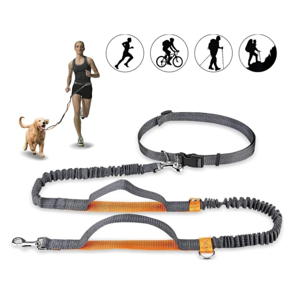 Håndfri hundesnor, justerbar elastisk løbesnor med refleks syninger til hunde op til 110 kg