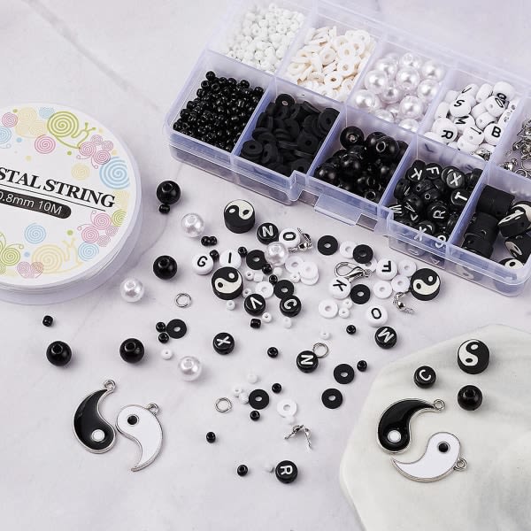 898 stycken Tai Chi Bead Yin Yang Pärlor för smyckestillverkning Armbandsörhängen