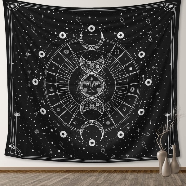 HHL Tapestry for Bedroom Estetic, Sun Moon Star Astrology Vägghängande, Svart Vit Psykedeliska Rumsdekorationer, Mystic Väggdekoration (130x150cm)