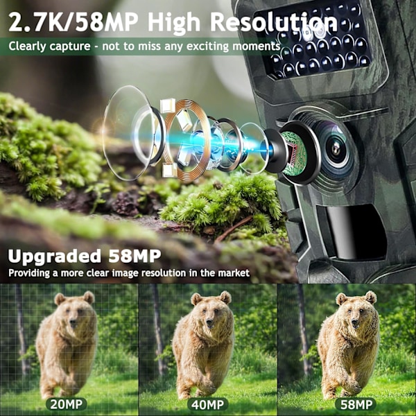 Riistakamera, 58MP Full HD -riistakamera, IP66 vedenpitävä eläinkamera, riistakamera 2,0 tuuman videonäytöllä[GKS]