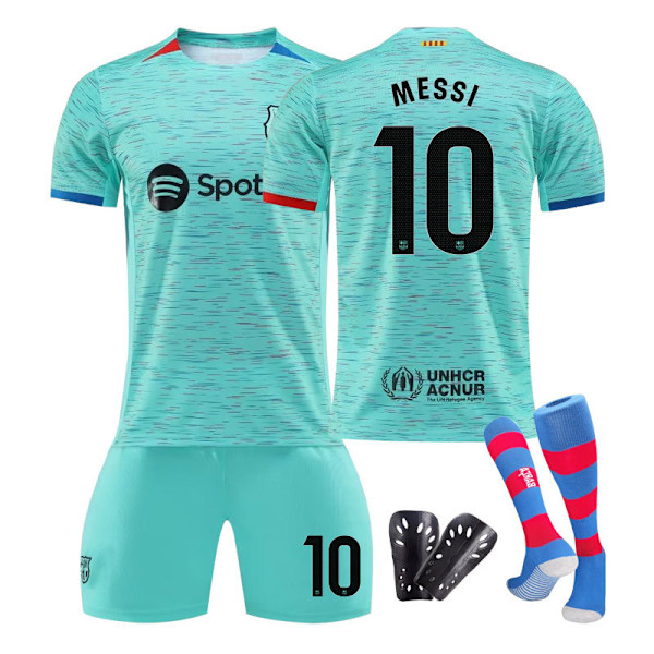 23/24 FC Barcelona Två bortaställ för barn med strumpor och skyddsutrustning 10 MESSI 10 MESSIAH 10 MESSIAH children's sizes28