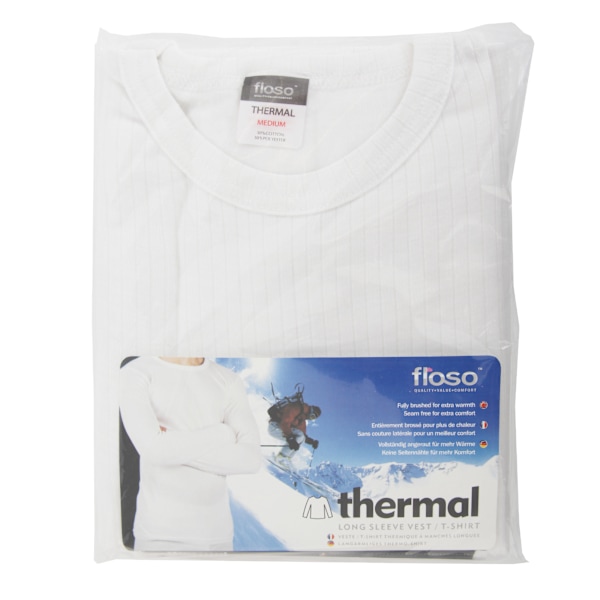 FLOSO Termisk Aluspaita Pitkähihainen T-paita Toppi (Standard W White Chest: 32-34ins (Small)