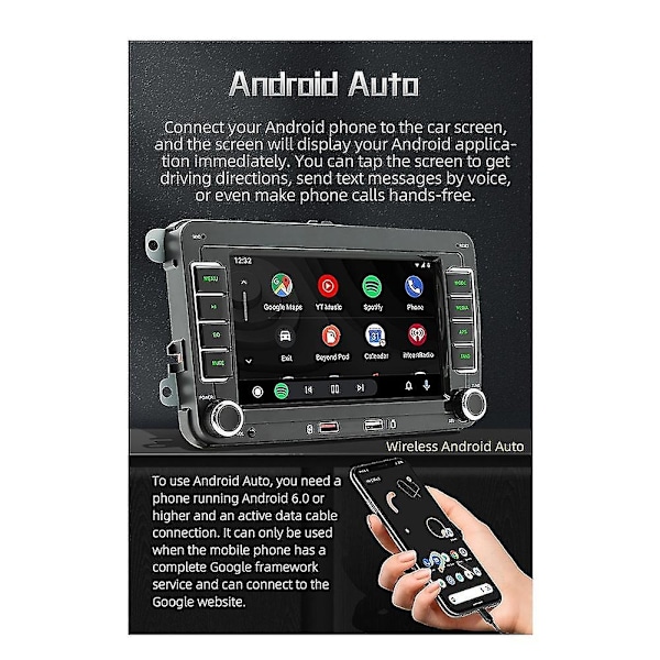 7-tums 2din Carplay Android-auto Radio Bilstereo Bluetooth Mp5-spelare 2usb för /golf // - Perfekt