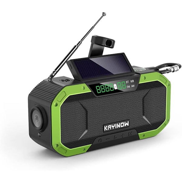 IPX5 USB Uppladdningsbar Handvev Nödradio Vild Vandring Överlevnad Solcellsdriven Bluetooth-kompatibel 5.0 Högtalare