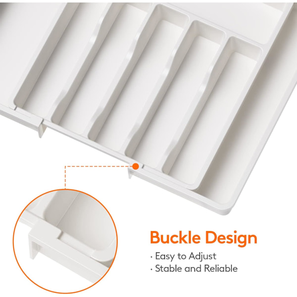 Sølvbestik Skuffe Organizer, BPA Fri Bestik Holder, Justerbar Plastik Opbevaring til Skeer Gaffler Knive, Stor, Hvid White