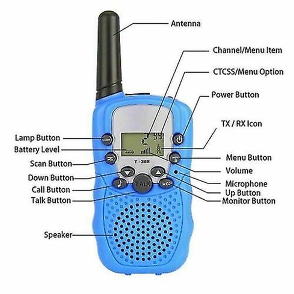 Walkie Talkies T388 Langtrækkende Børne Walkie Talkie 1 Par Blå