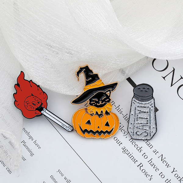 Halloween Brosche Festtilbehør Punk Pumpkin Match Saltflaske Sort Rund Emallje Lapel Pin Badges (5 dele) Sunmostar