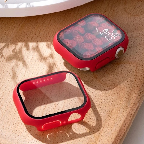 Hærdet glas + cover til Apple Watch etui tilbehør 45 mm 41 mm 42 mm 38 mm PC-cover iWatch 6 5 4 se 44 mm 40 mm Rød 13 Red 13 Series 7-8-9 45mm