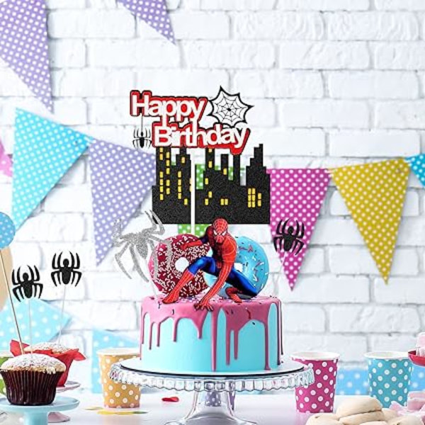 Spiderman Kakepynt 9 stk Bursdagskakepynt Superhelt Fest