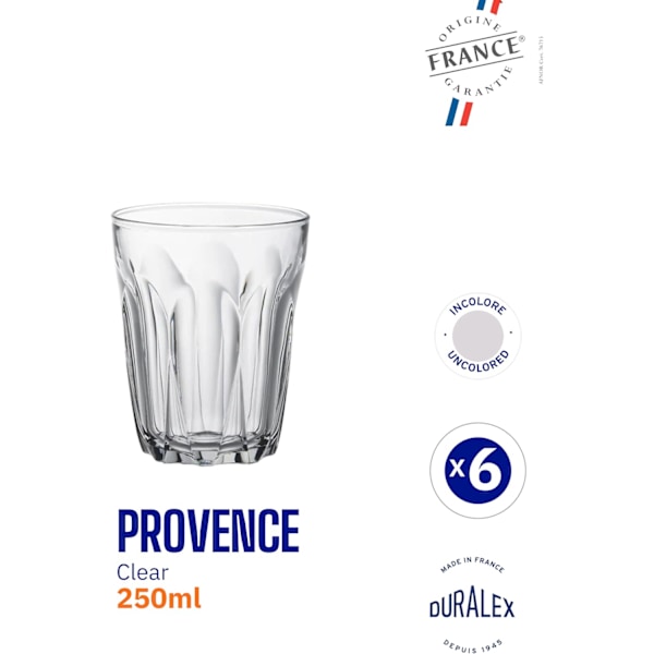 Provence Glas Vattenglas 250 ml utan Fyllningsmarkering, 6-pack