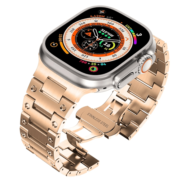 Luksuriøs armbånd i rustfritt stål for Apple Watch Band Ultra 2 49mm 45mm 44mm 42mm Butterfly Spenne Armbånd for IWatch 9 8 7 6 5 4 3 Rose Gold