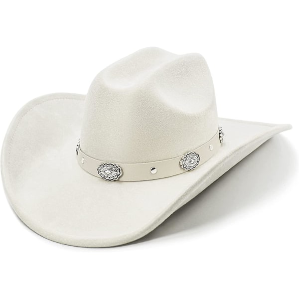 Cowboy-hattu naisille ja miehille, muotoiltava leveä lieri - Huopainen Cattleman Western -hattu, norsunluunvalkoinen Ivory White L XL