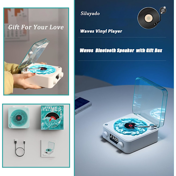 The Waves Vinyylilevy-soitin, Wave Retro Vinyylilevy-soitin Langaton Bluetooth-kaiutin Green