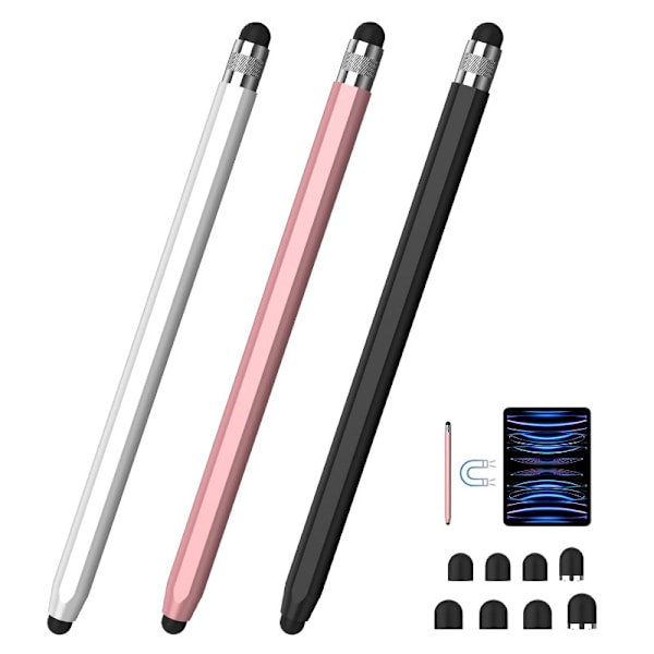 Styluspenner for berøringsskjermer, 2-i-1 magnetisk stylus med høy presisjon og sensitivitet, kapasitiv stylus for iPad Touchscreen – (3-pakning)