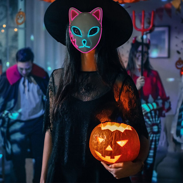 Halloween Glödande Katt Mask LED Lady Demon Slayer