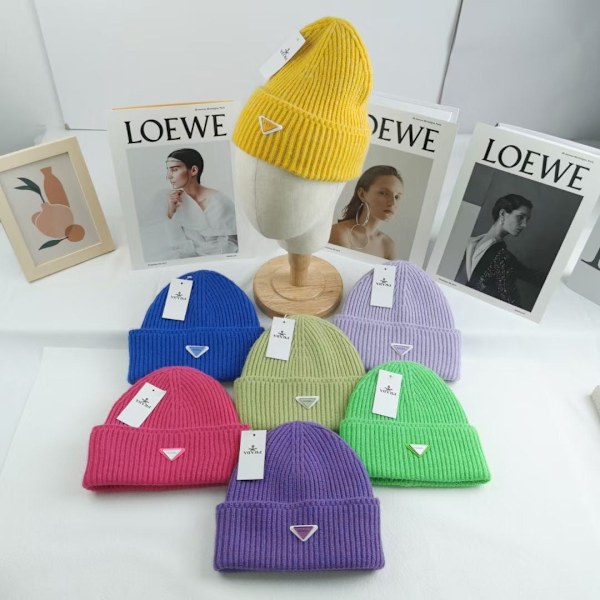 Varm Vinter Strikket Lue Høst og Vinter Lue Invertert Trekant Mote Merke Casual Ørevarmere Unisex Mørk Blå M Dark Blue