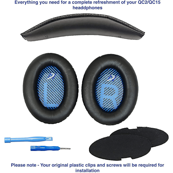 Udskiftningsørepropper til QC15/QC2 og V2 hovedbøjlepude til QC15/QC2, kompatibel med Bose QuietComfort 15 (QC15) og Bose Quiet【GKS】