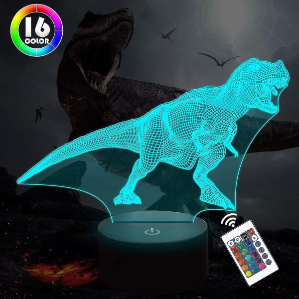 Barn 3d Dinosaur Nattljus Optisk Illusion Lampa T Rex Light Fjärrkontroll med 16 färger Ändra födelsedagspresent idé för Dino Fan Pojkar Flickor