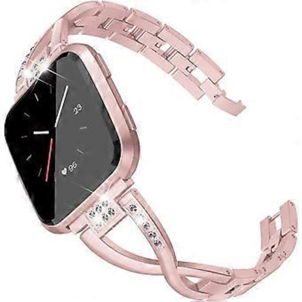 Bling Armbånd Kompatibelt med Fitbit Versa/Versa 2 Rem Rustfrit Stål Armbånd Udskiftning til Versa Lite Edition/Versa SE Tilbehør (Rose Gold)