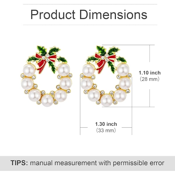 Gyldne Julekrans Ørestikker til Kvinder, Simulerede Perler Hængende Ørestikker Jul, E01N