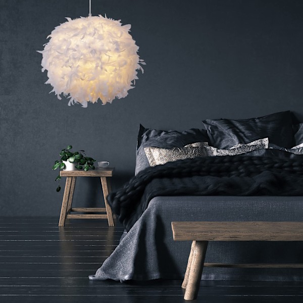 Fjäderlampskärmar för taklampa, bordslampa, golvlampa, taklampskärm för vardagsrum, sovrum, kök (vit)