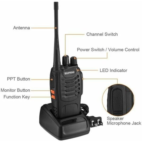 Walkie Talkie To-vejs Radio 16 Kanaler Genopladelig PMR 446 Langtrækkende Walkie Talkie med 2 Originale Hovedtelefonstativer