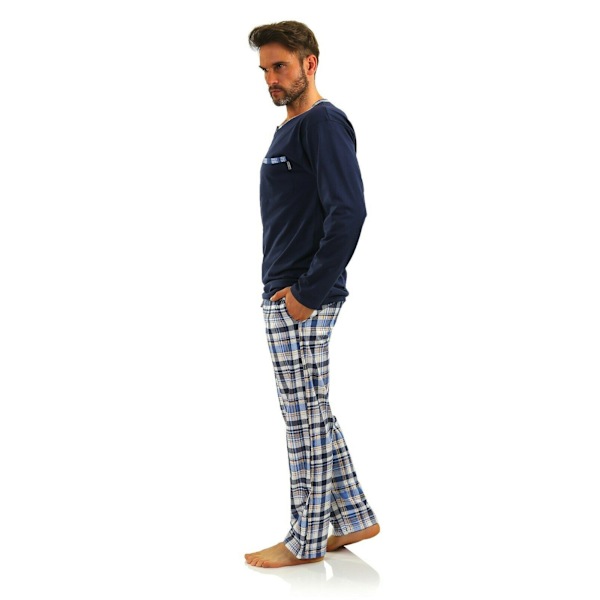 Sesto Senso herrpyjamas 100 % bomull långärmad + pyjamasbyxor nattkläder - 2188/17 marinblå - L