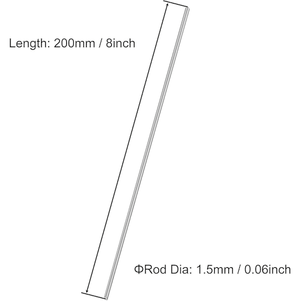 1,5 mm x 200 mm 304 ruostumattomasta teräksestä valmistettu pyöreä tanko - 10 kpl pienoismalliautojen DIY-töihin