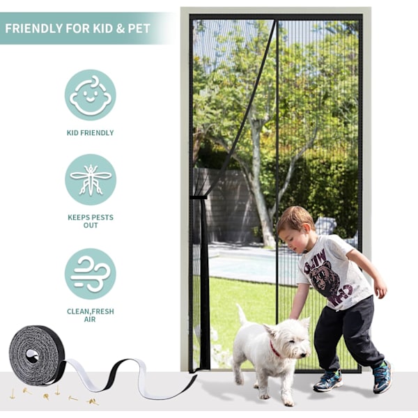 Magnetisk dørnet 90 x 210 cm, kraftigt fluenet med stærke magneter, holdbare netgardiner holder insekter ude
