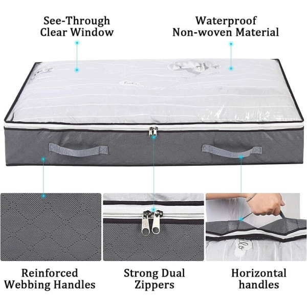 Galaxy 3 stk Under Bed Oppbevaringsbokser Foldbar Klespose 75L Store Oppbevaringsbeholdere med Transparent Vindu Håndtak